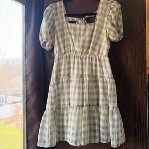 Green Gingham Puff Sleeve Dress
